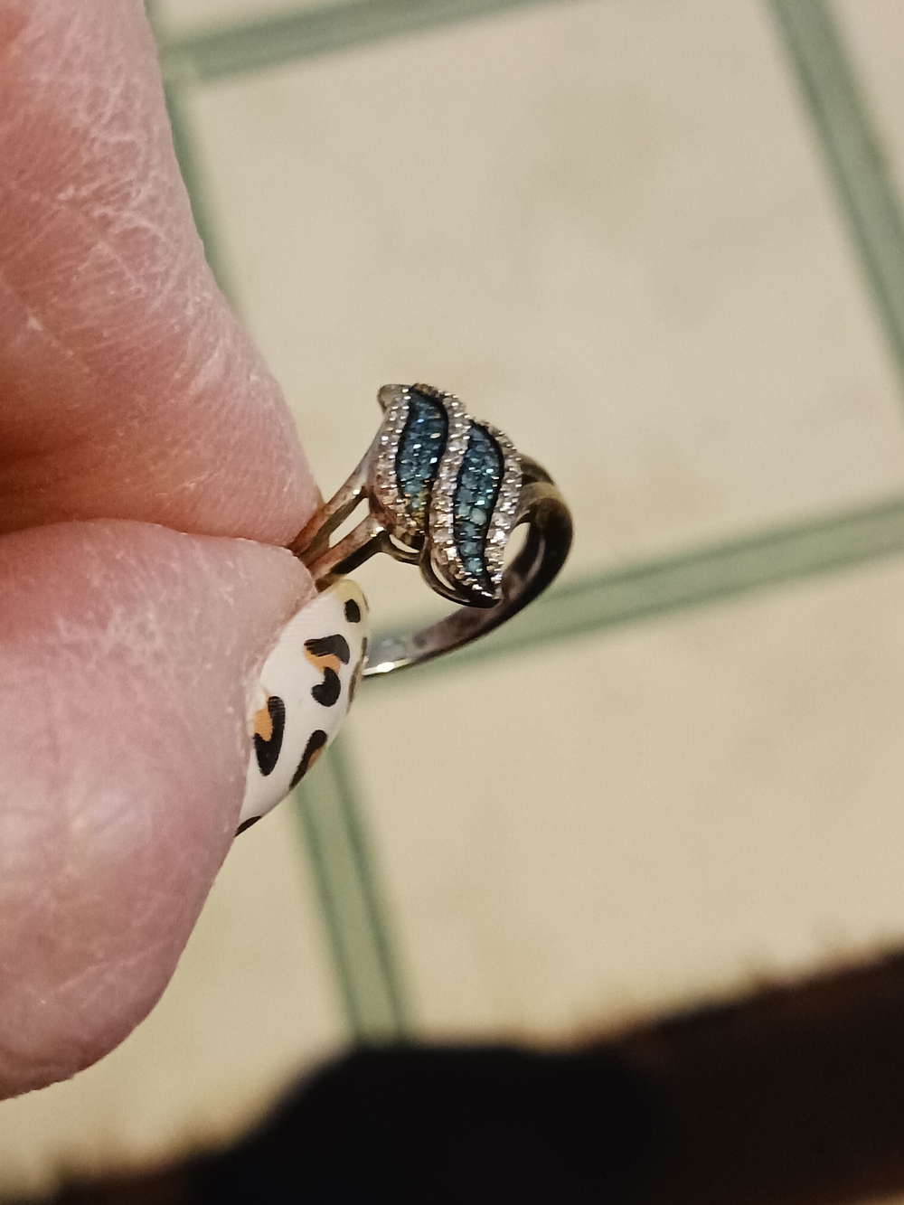 Silver Ring with Blue Diamond Chips  Rings